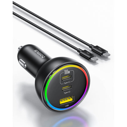 Auto-Ladegerät mit USB-C Kabel Baseus, 152.5W, 5A, 1 x USB-A - 2 x USB-C, Schwarz C00036101111-00