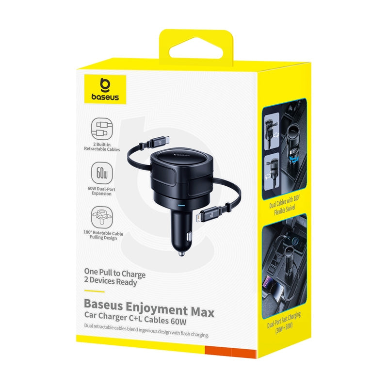 Auto-Ladegerät mit USB-C / Lightning-Kabel Baseus Enjoyment Max, 60W, 3A, Schwarz C00035507121-00
