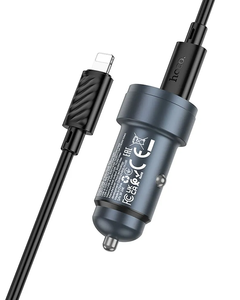 Auto-Ladegerät mit Lightning-Kabel HOCO Z57A, 30W, 3A, 1 x USB-A - 1 x USB-C, Grau
