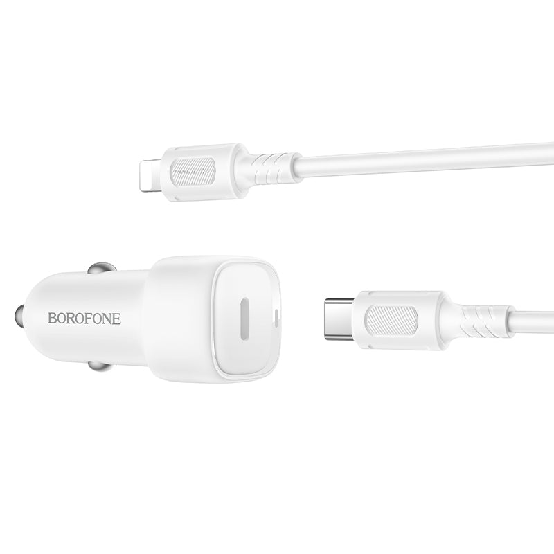 KFZ-Ladegerät mit Lightning-Kabel Borofone BZ34B Cloud, 20W, 3A, 1 x USB-A - 1 x USB-C, Weiß