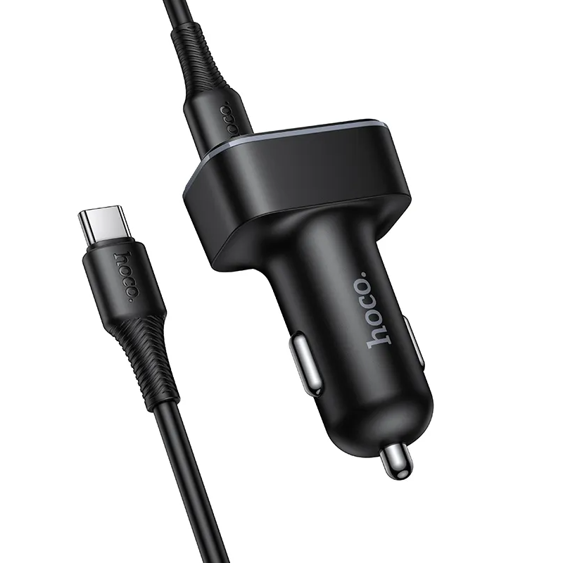 Auto-Ladegerät mit USB-C Kabel HOCO Z63B Display, 48W, 3A, 1 x USB-A - 1 x USB-C, Schwarz