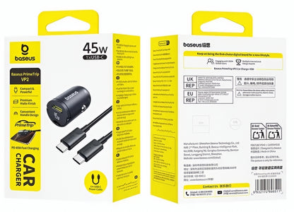 Auto-Ladegerät mit USB-C Kabel Baseus PrimeTrip VP2, 45W, 3A, 1 x USB-C, Schwarz C0206800