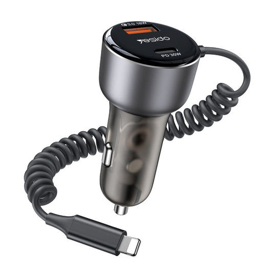 Autoladegerät mit Lightning-Kabel Yesido Y57, 50W, 3A, 1 x USB-A - 1 x USB-C, Schwarz