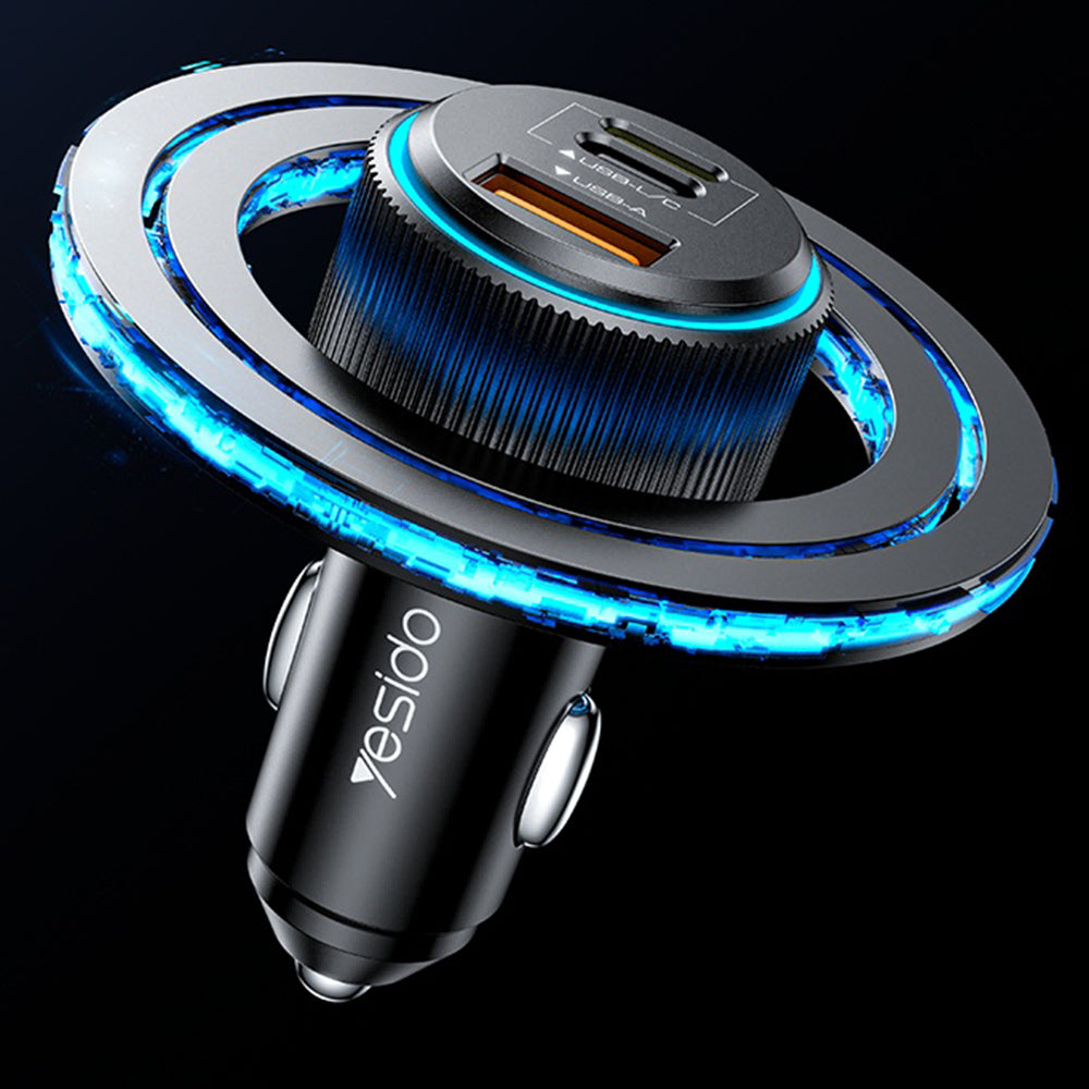 Auto-Ladegerät mit Lightning-Kabel Yesido Y60, 38W, 3A, 1 x USB-A - 2 x USB-C, Schwarz