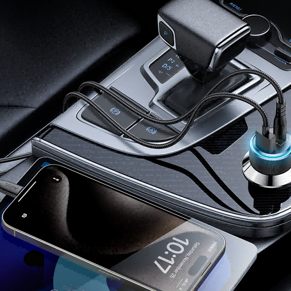 Auto-Ladegerät mit Lightning-Kabel Yesido Y60, 38W, 3A, 1 x USB-A - 2 x USB-C, Schwarz