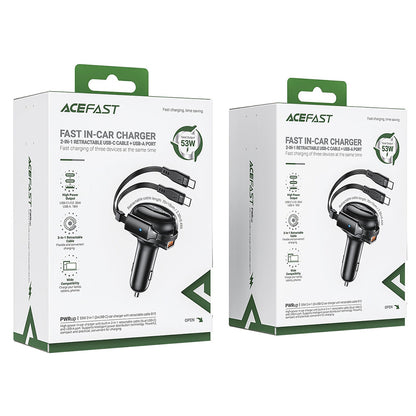 Auto-Ladegerät mit USB-C Kabel Acefast B13, 53W, 3A, 1 x USB-A, Schwarz