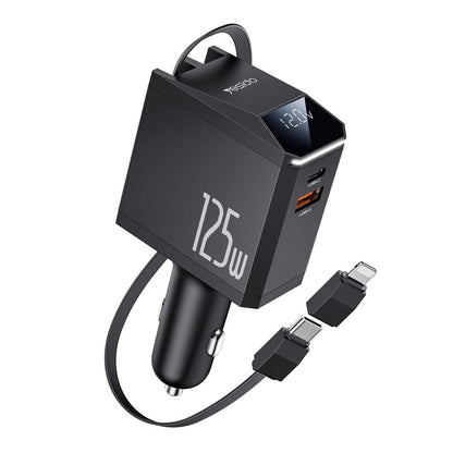 Auto-Ladegerät mit USB-C / Lightning-Kabel Yesido Y71 Display, 125W, 3A, 1 x USB-A - 1 x USB-C, Schwarz