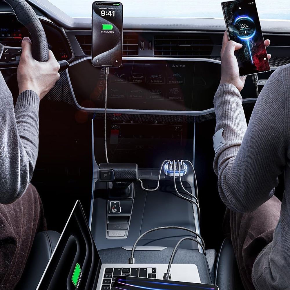 Lisen Car Charger with USB-C Cable, 101W, 3.25A, 1 x USB-A - 3 x USB-C, Black YL0223120021