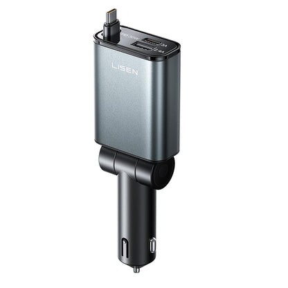 Lisen USB-C Car Charger with Cable, 57W, 3A, 1 x USB-A - 1 x USB-C, Black YL0325010016