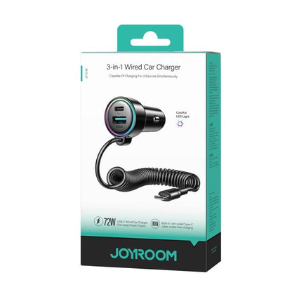 Auto-Ladegerät mit USB-C Kabel Joyroom JR-CL07, 90W, 3A, 1 x USB-A - 1 x USB-C, Schwarz
