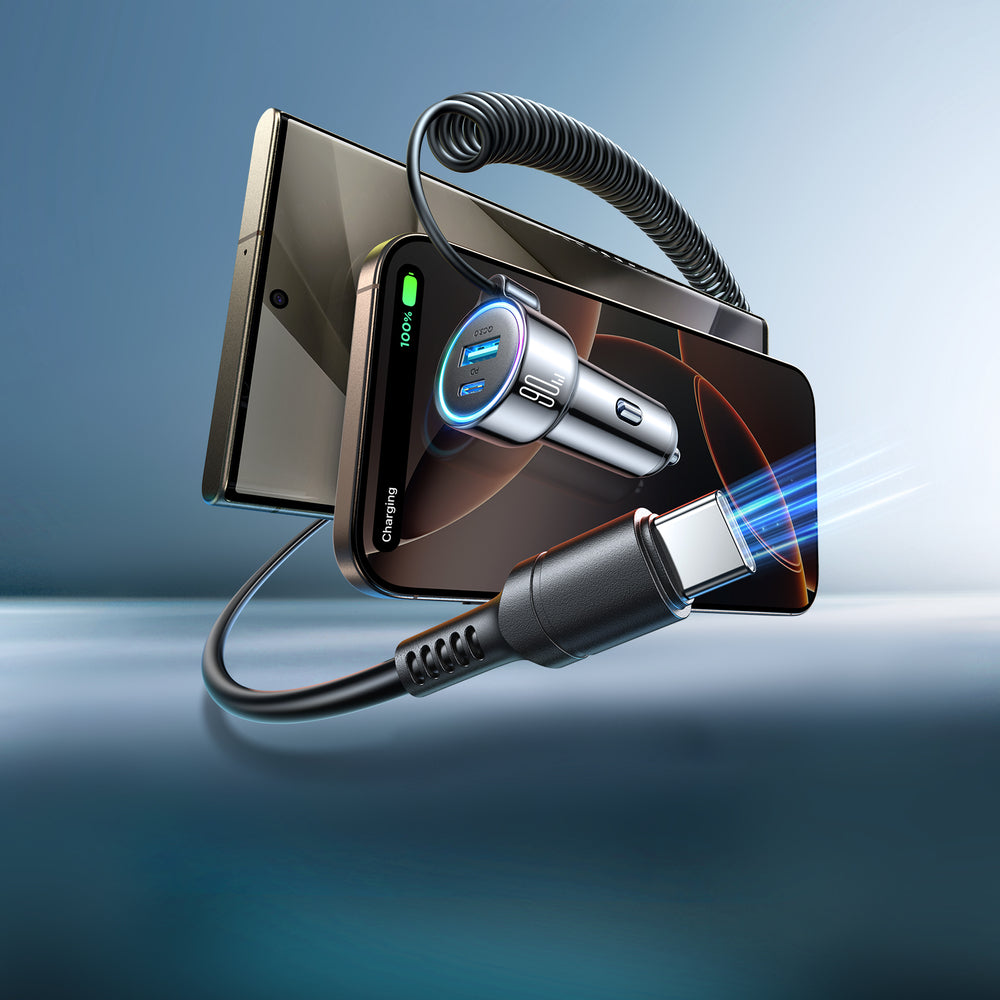 Auto-Ladegerät mit USB-C Kabel Joyroom JR-CL07, 90W, 3A, 1 x USB-A - 1 x USB-C, Schwarz