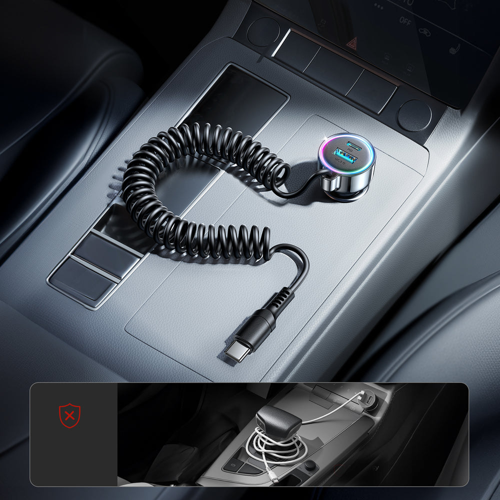 Auto-Ladegerät mit USB-C Kabel Joyroom JR-CL07, 90W, 3A, 1 x USB-A - 1 x USB-C, Schwarz