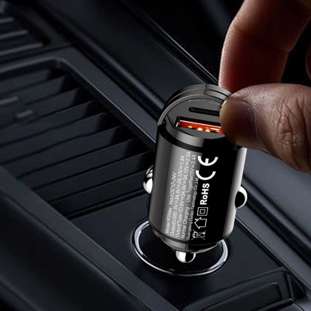 Auto-Ladegerät Dudao R3MAX, 48W, 3A, 1 x USB-A - 1 x USB-C, Schwarz