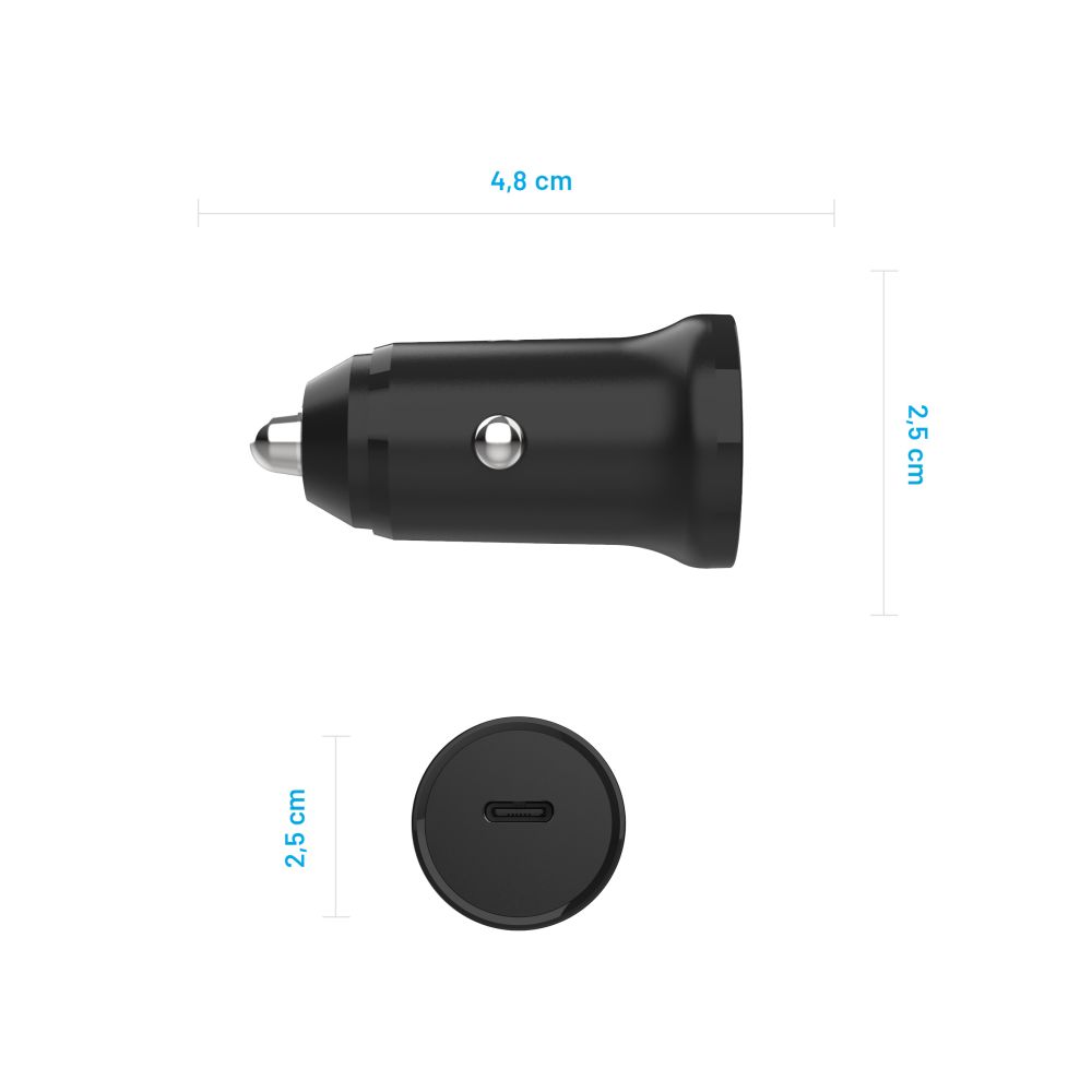 Auto-Ladegerät Fixed, 20W, 3A, 1 x USB-C, Schwarz
