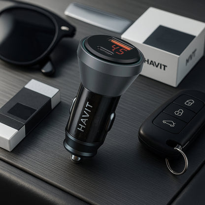 Auto-Ladegerät HAVIT CC2017, 45W, 3A, 1 x USB-A - 1 x USB-C, Schwarz Blau