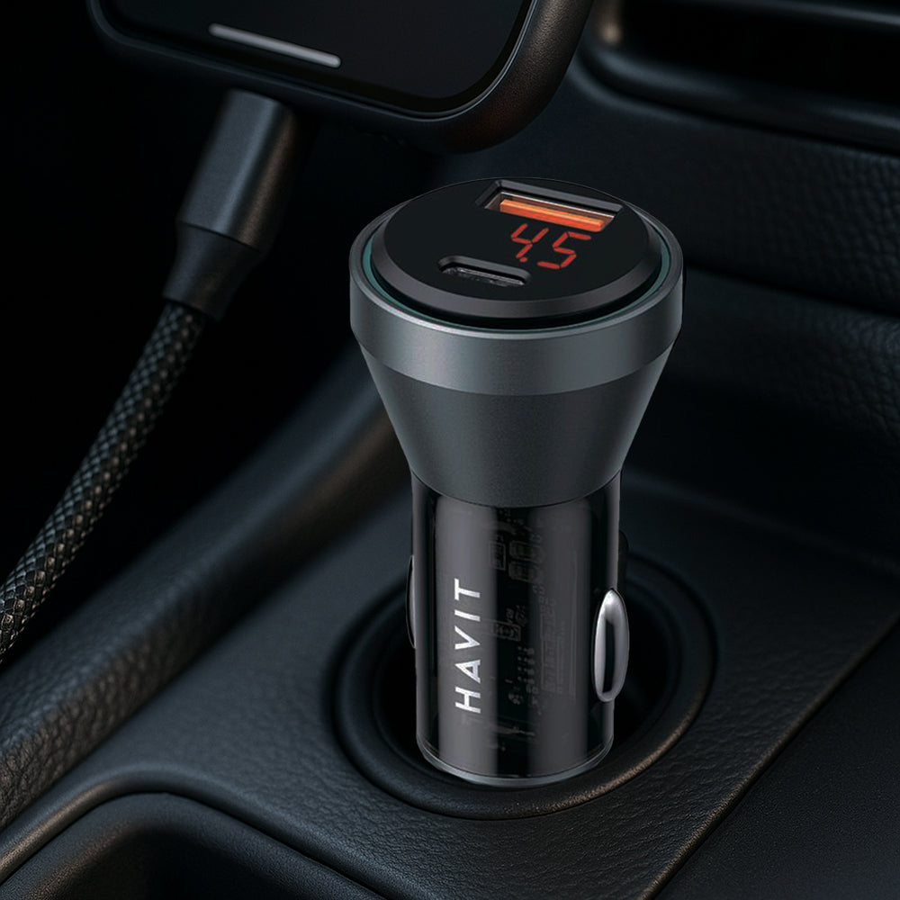 Auto-Ladegerät HAVIT CC2017, 45W, 3A, 1 x USB-A - 1 x USB-C, Schwarz Blau