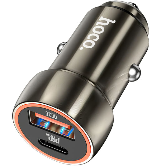 Autoladegerät HOCO Z46A, 20W, 3A, 1 x USB-A - 1 x USB-C, Grau 