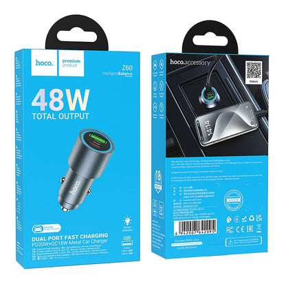 Auto-Ladegerät HOCO Z60, 48W, 3A, 1 x USB-A - 1 x USB-C, Schwarz