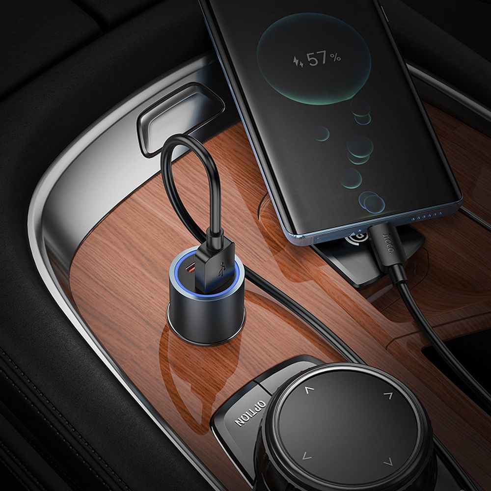 Auto-Ladegerät HOCO Z60, 48W, 3A, 1 x USB-A - 1 x USB-C, Schwarz