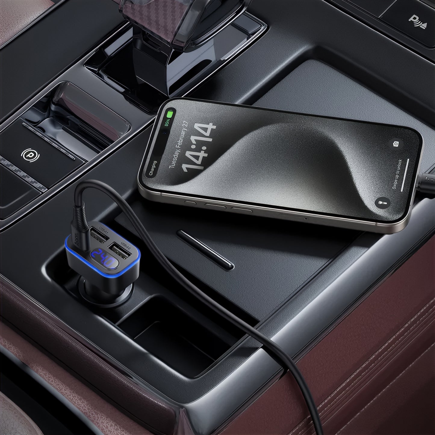 HOCO Z63A Display Car Charger, 42W, 3A, 1 x USB-C - 2 x USB-A, Black