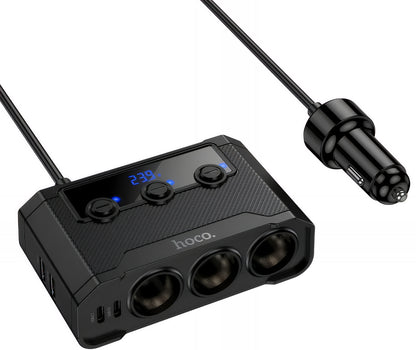 Auto-Ladegerät HOCO Z64, 15.5W, 3.1A, 2 x USB-A - 2 x USB-C - 3 x Zigarettenanzünder-Verlängerung, Schwarz