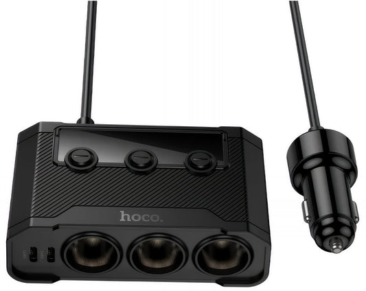 Auto-Ladegerät HOCO Z64, 15.5W, 3.1A, 2 x USB-A - 2 x USB-C - 3 x Zigarettenanzünder-Verlängerung, Schwarz