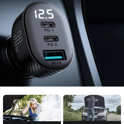 Joyroom JR-CCD04 Car Charger, 30W, 3A, 1 x USB-A - 2 x USB-C, Black