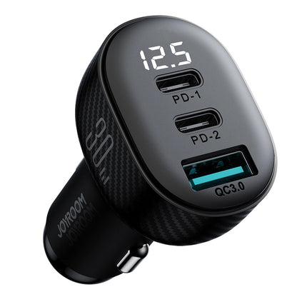 Joyroom JR-CCD04 Car Charger, 30W, 3A, 1 x USB-A - 2 x USB-C, Black