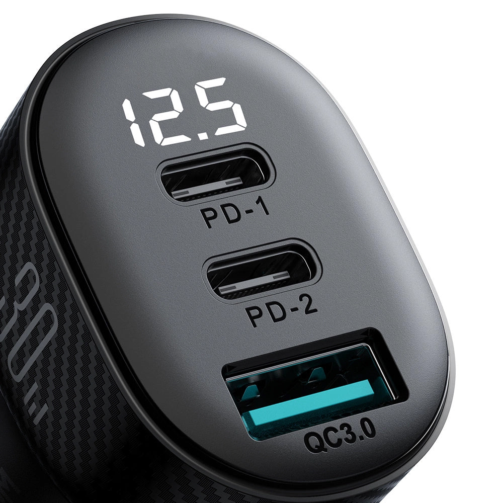 Joyroom JR-CCD04 Car Charger, 30W, 3A, 1 x USB-A - 2 x USB-C, Black