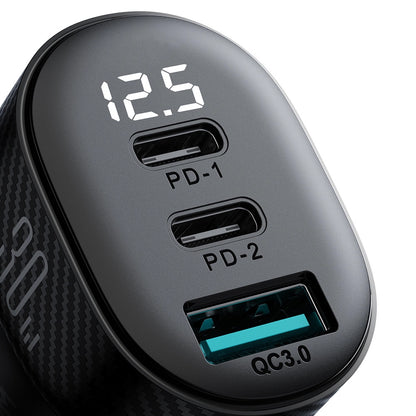 Joyroom JR-CCD04 Car Charger, 30W, 3A, 1 x USB-A - 2 x USB-C, Black