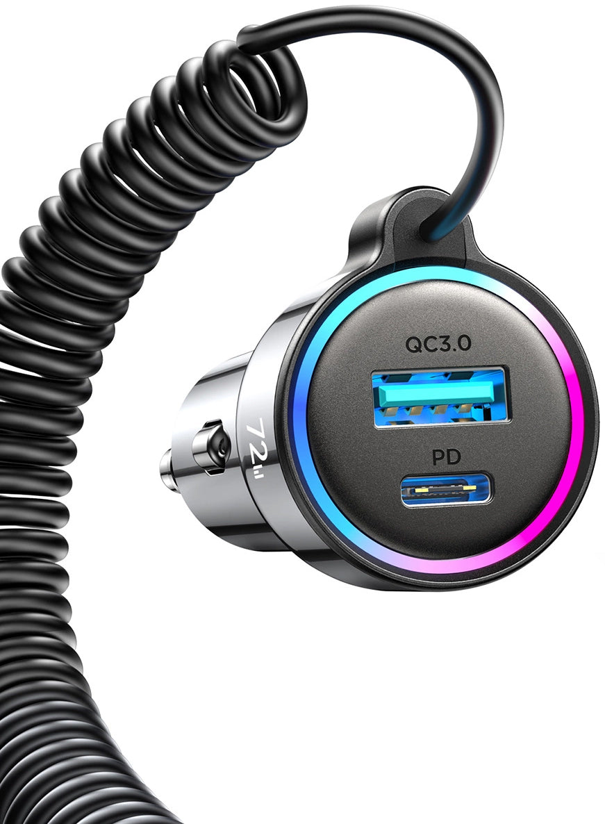 Auto-Ladegerät mit USB-C Kabel Joyroom JR-CL07, 72W, 3A, 1 x USB-A - 1 x USB-C, Schwarz