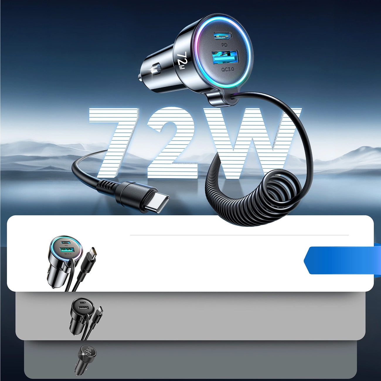 Auto-Ladegerät mit USB-C Kabel Joyroom JR-CL07, 72W, 3A, 1 x USB-A - 1 x USB-C, Schwarz
