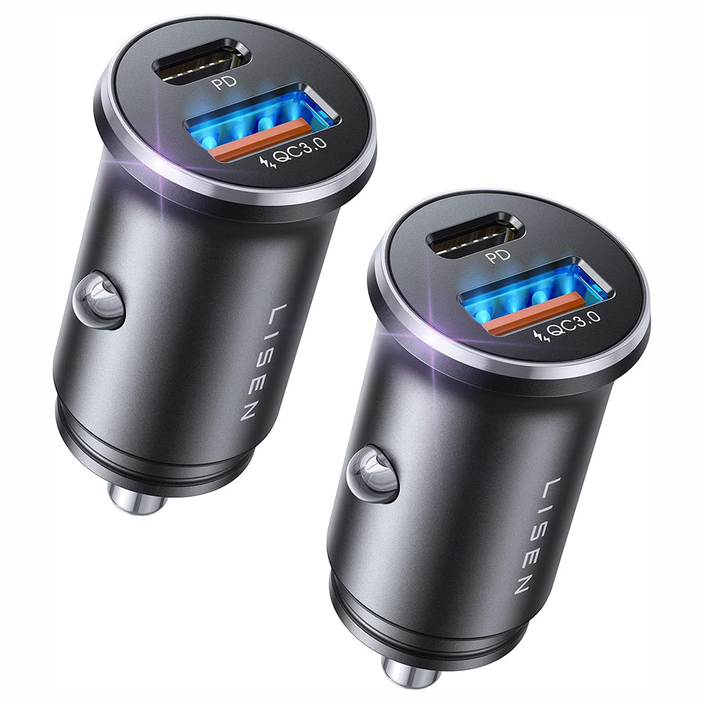 Auto-Ladegerät Lisen, 36W, 3A, 1 x USB-A - 1 x USB-C, Set 2 Stück, Schwarz YL0223080038