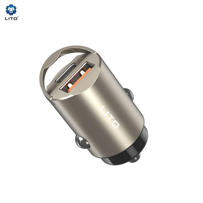 Auto-Ladegerät Lito IN-C03, 30W, 3A, 1 x USB-A - 1 x USB-C, Grau