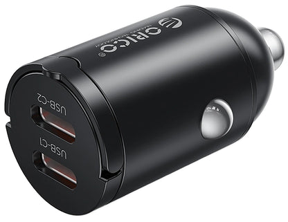 Orico MiniRing Auto-Ladegerät, 30W, 3A, 2 x USB-C, Schwarz