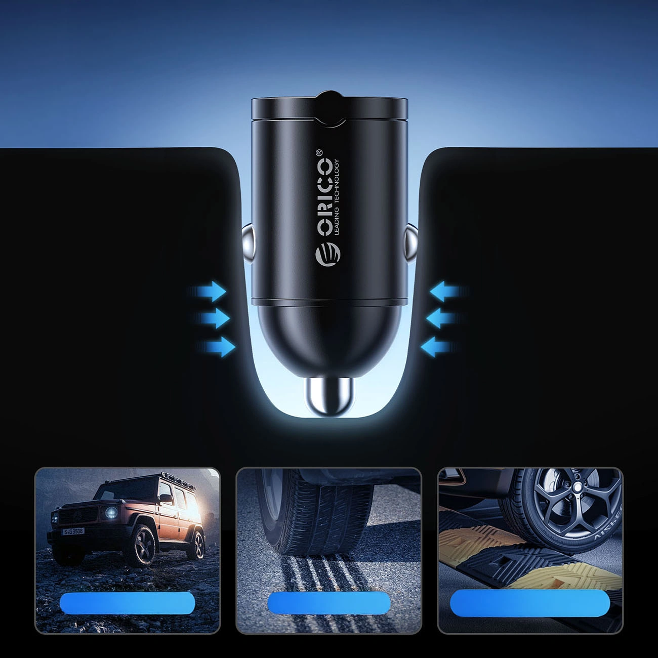 Orico MiniRing Auto-Ladegerät, 30W, 3A, 2 x USB-C, Schwarz