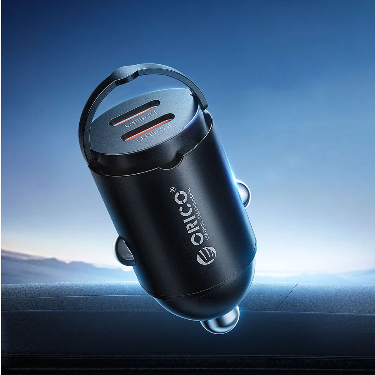 Orico MiniRing Auto-Ladegerät, 30W, 3A, 2 x USB-C, Schwarz