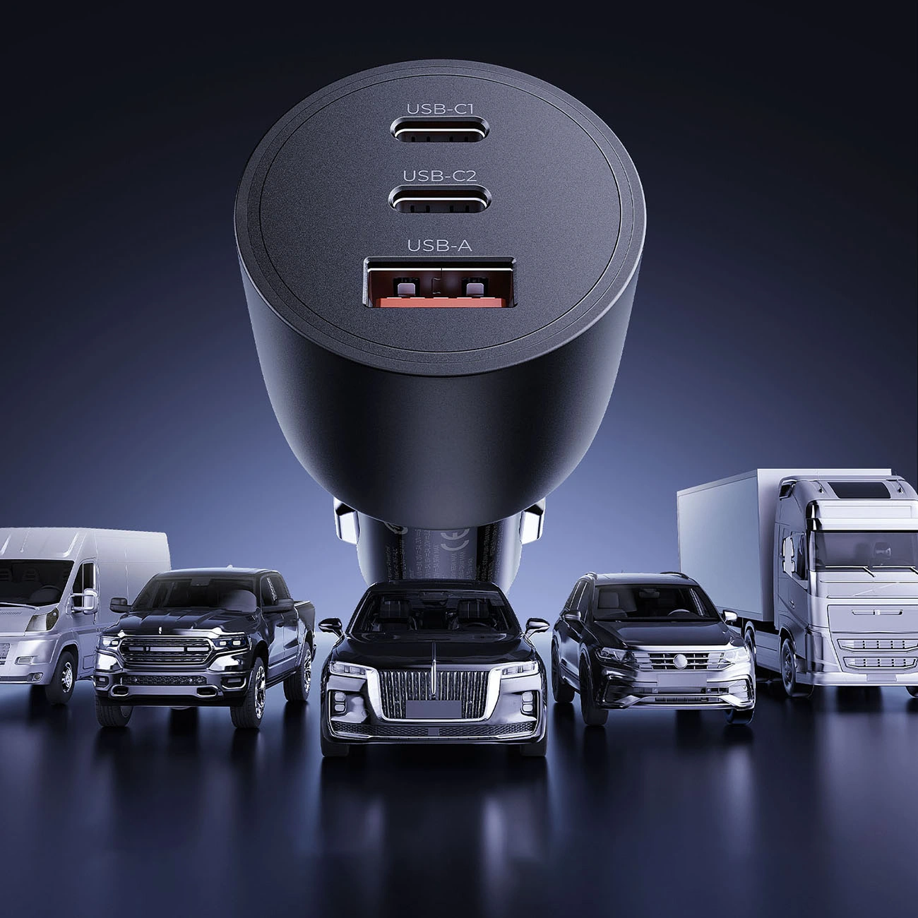 Orico PowerLink Auto-Ladegerät, 165W, 5A, 1 x USB-A - 2 x USB-C, Schwarz