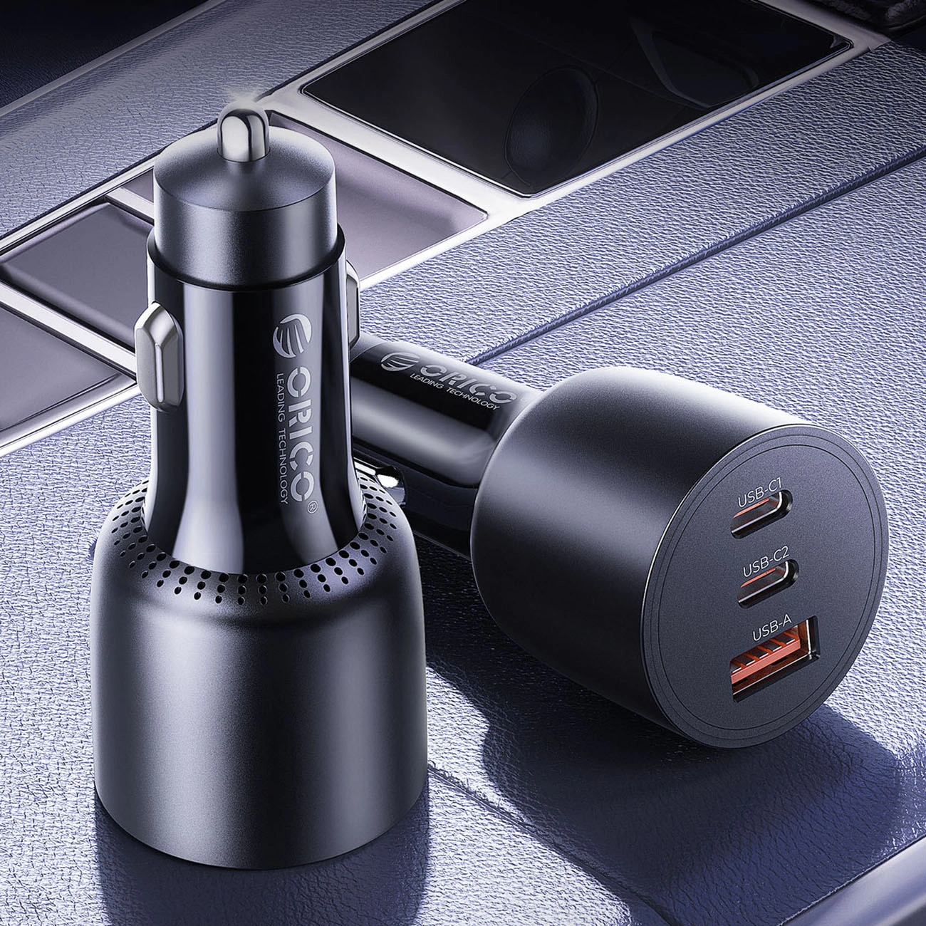 Orico PowerLink Auto-Ladegerät, 165W, 5A, 1 x USB-A - 2 x USB-C, Schwarz