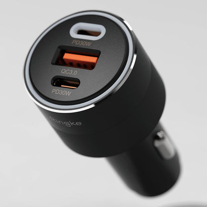 Auto-Ladegerät Ringke, 30W, 3A, 1 x USB-A - 2 x USB-C, Schwarz