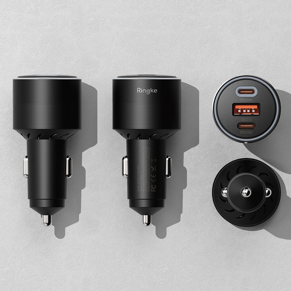 Auto-Ladegerät Ringke, 30W, 3A, 1 x USB-A - 2 x USB-C, Schwarz