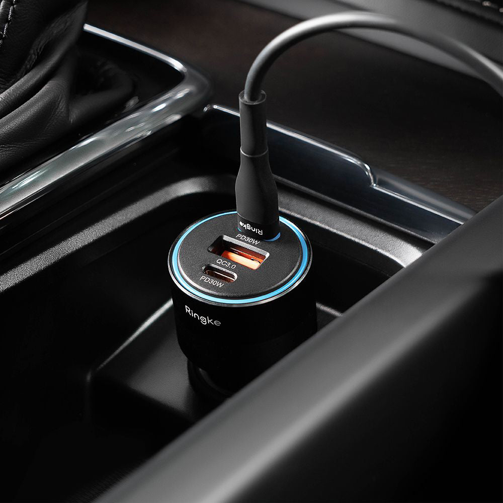 Auto-Ladegerät Ringke, 30W, 3A, 1 x USB-A - 2 x USB-C, Schwarz