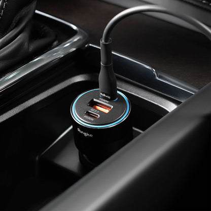 Auto-Ladegerät Ringke, 30W, 3A, 1 x USB-A - 2 x USB-C, Schwarz