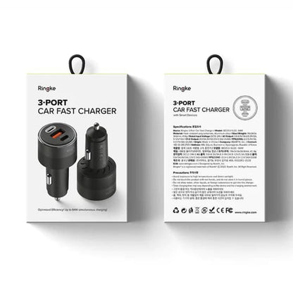 Auto-Ladegerät Ringke, 30W, 3A, 1 x USB-A - 2 x USB-C, Schwarz
