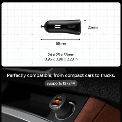 Auto-Ladegerät Spigen EV302 Essential, 30W, 3A, 2 x USB-A, Schwarz ACP08700