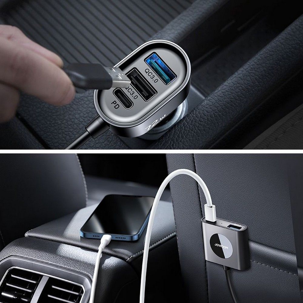 Joyroom JR-CL05 Car Charger, 72W, 3A, 2 x USB-C - 3 x USB-A, Black