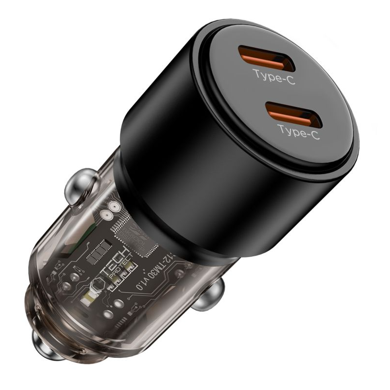 Auto-Ladegerät Tech-Protect CC03, 100W, 3,25A, 2 x USB-C, Schwarz