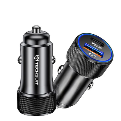 Auto-Ladegerät Techsuit C2 VoltDuo, 30W, 3A, 1 x USB-A - 1 x USB-C, Schwarz