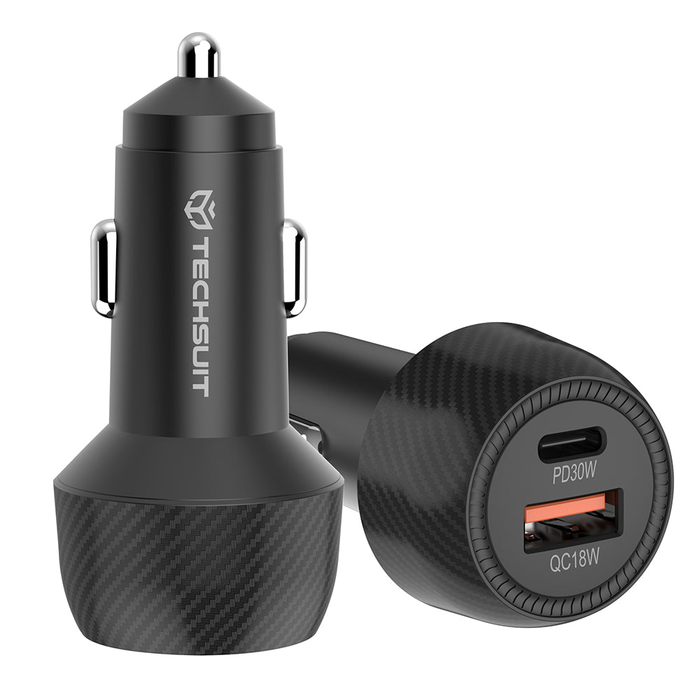 Auto-Ladegerät Techsuit C7 CarbonVolt, 48W, 3A, 1 x USB-A - 1 x USB-C, Schwarz
