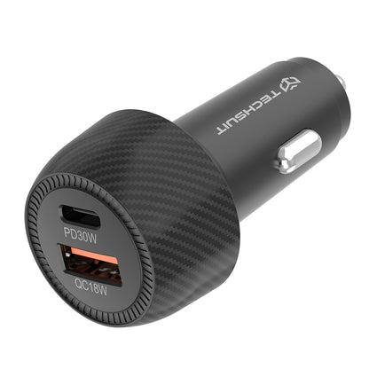 Auto-Ladegerät Techsuit C7 CarbonVolt, 48W, 3A, 1 x USB-A - 1 x USB-C, Schwarz